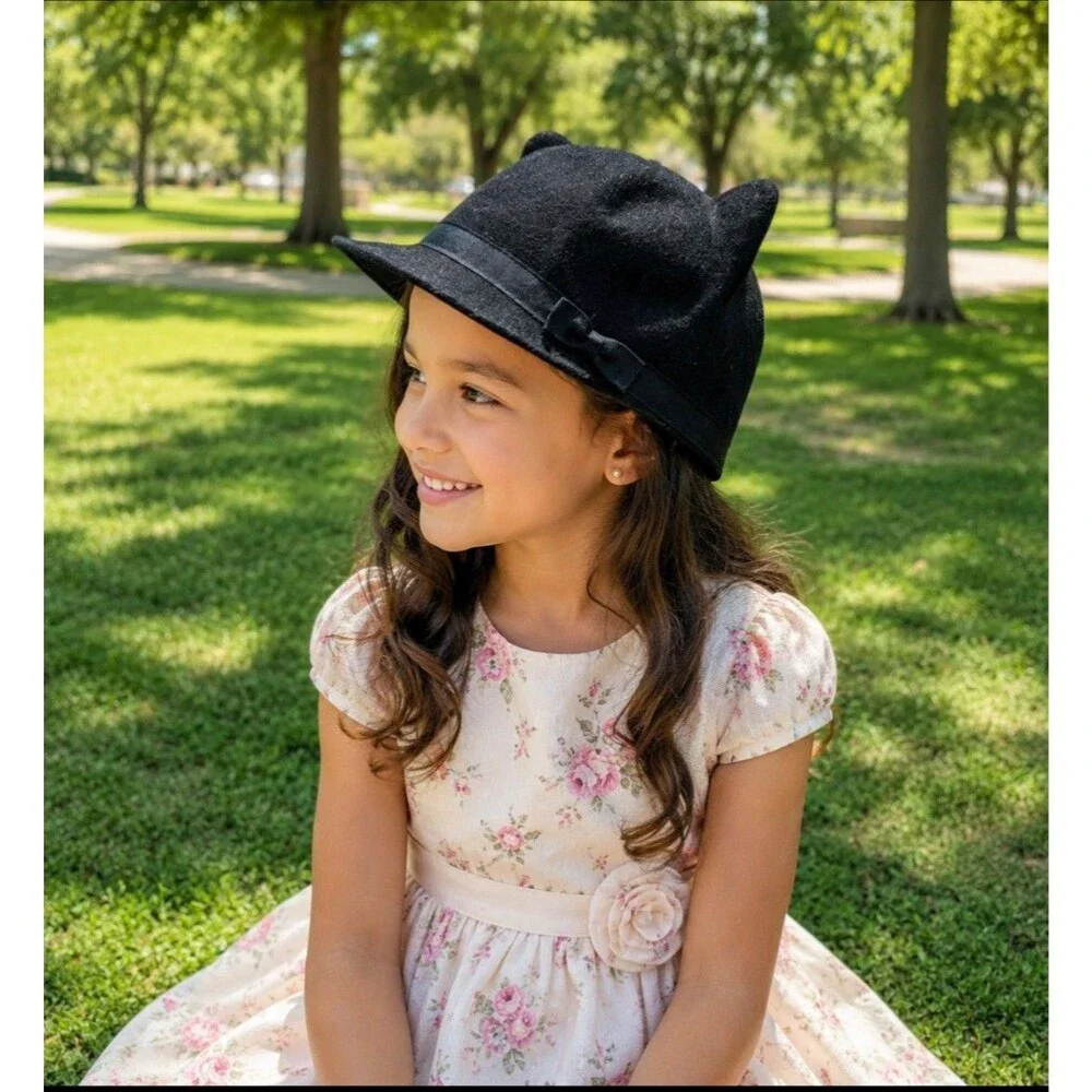 Gymboree City Kitty Cat Ears Riding Cap Hat Black Equestrian Kid's Large EUC